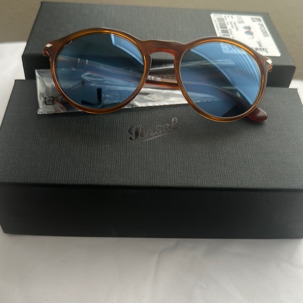 Persol Sunglasses with Tan Frame and Blue Lenses